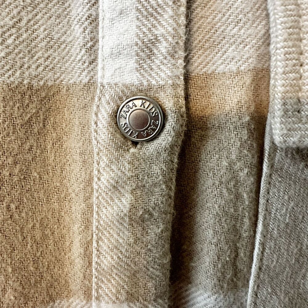 Zara Plaid 100% Cotton SHACKET Jacket Size Youth KIDS 11-12 Beige/Ivory Plaid - Picture 7 of 13